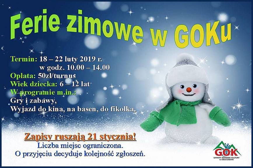 Ferie Zimowe 2019 - GOK Goleszów